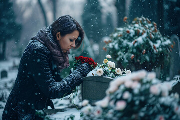grieving woman at the grave