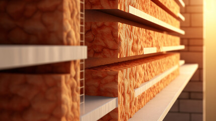 3D illustration of thermal insulation for walls inside