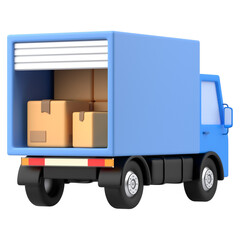 Delivery service truck cargo with open shutter and boxes  3d icon