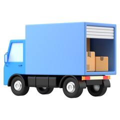 Delivery service truck cargo with open shutter and boxes  3d icon