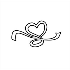 Vector doodle icon of a heart shaped ribbon. Outline drawing for card, Valentine's day, birthday, wedding