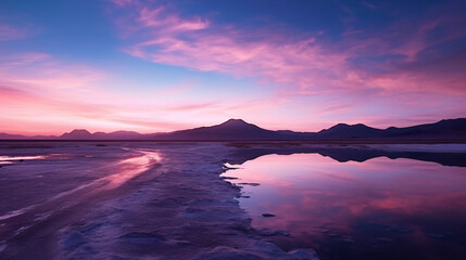 Romantic pink twilight reflecting on desert