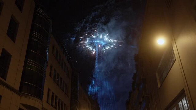 PARIS - JULY 14: night fireworks at the Eiffel Tower in the National Holiday,