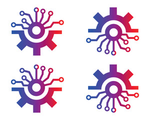 Circuit board with gear symbol, cogwheel engineering technology concept vector.