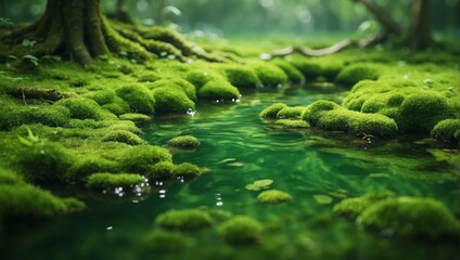 Naklejka na ściany i meble a close up of moss growing in a pond 