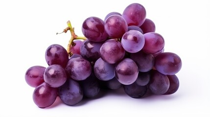 Ripe red grapes. Pink bunches with leaves on white background.Blue wet grape bunches on white background