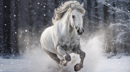 Obraz na płótnie Canvas A Snowy Gallop Of A Magnificent Horse