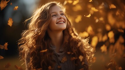 Autumn Bliss Young Woman Enjoying Fresh Air Outdoors