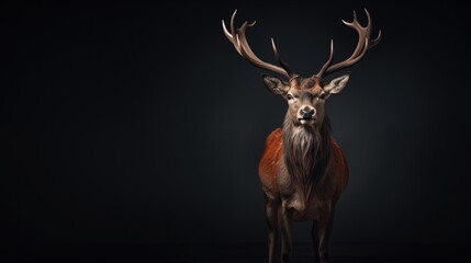 Red Deer Stands Out Against A Dark Background