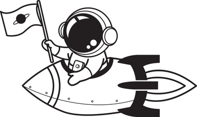 Doodle Astronaut Cartoon , line art