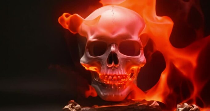 human skull emitting flames video