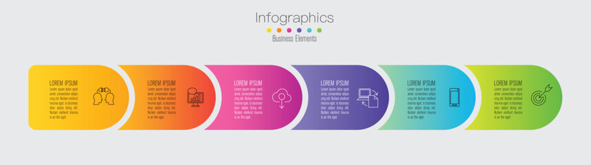 Infographics design vector and marketing icons can be used for workflow layout, diagram, annual report, web design. Business concept with 6 options, steps or processes.