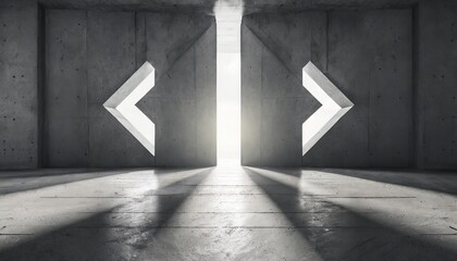 abstract empty modern concrete room with double arrow opening backlit from above and rough floor industrial interior background template - Powered by Adobe