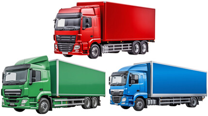 Three trucks with trailer, logistic cargo delivery