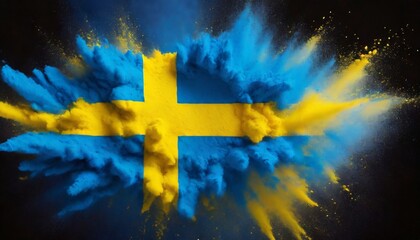colorful blue yellow blue swedish scandinavian flag color holi paint powder explosion isolated background sweden colors celebration soccer travel tourism concept