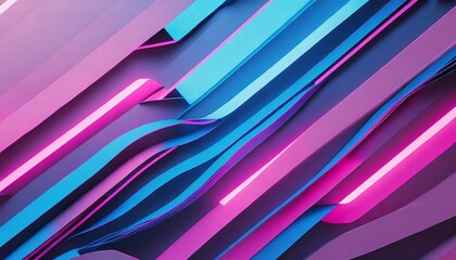 3d render abstract background of blue pink neon stripes and ribbons ascending modern wallpaper
