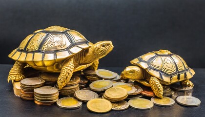 isolated golden tortoises in thai style coins