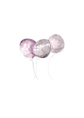Balloons in watercolor. Bouquet of three balloons in pastel colors. Isolated illustration