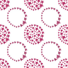 Red Christmas stars in watercolor. Star circles. Seamless abstract pattern