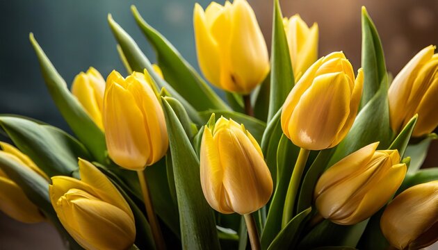 bouquet of yellow tulips closeup image
