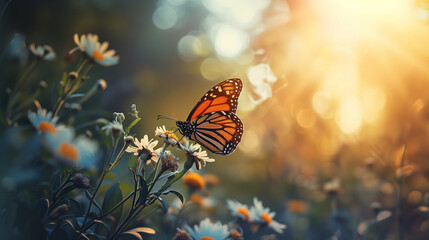 Fototapeta na wymiar Beautiful colorful summer spring natural flower background. butterfly on a bright sunny day with beautiful bokeh