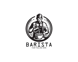 coffee barista or bartender logo design vector - obrazy, fototapety, plakaty