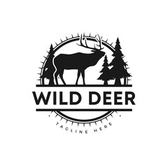 black minimalist wild deer logo design
