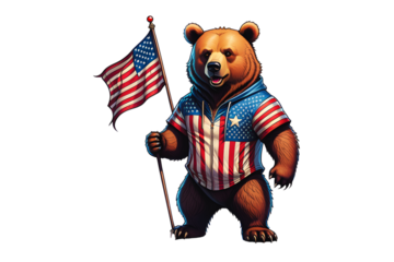 Funny Bear Wearing American Flag (PNG 10800x7200)