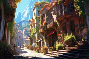 Obraz premium View of the streets of Barcelona. Digital Illustration