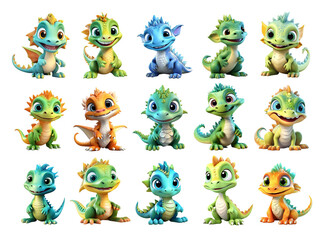 A set of cute colorful cartoon dinosaurs 