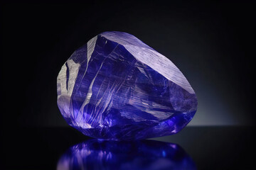 Tanzanite is a rare precious natural stone on black background. AI generated. Header banner mockup with space.