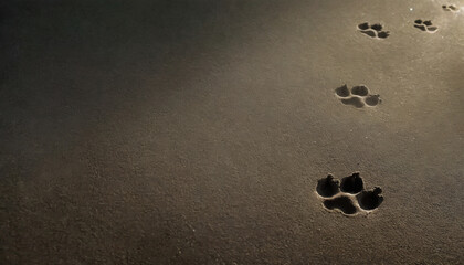 A paw print. Foot trail of dog. Puppy dog trail paw prints.information concept.Top view.Copy space.