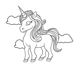 unicorn cute coloring page vector