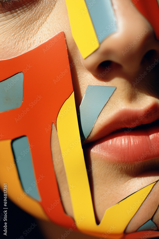 Aufkleber close-up of a person engaged in a playful exploration of abstract typographic elements, showcasing t