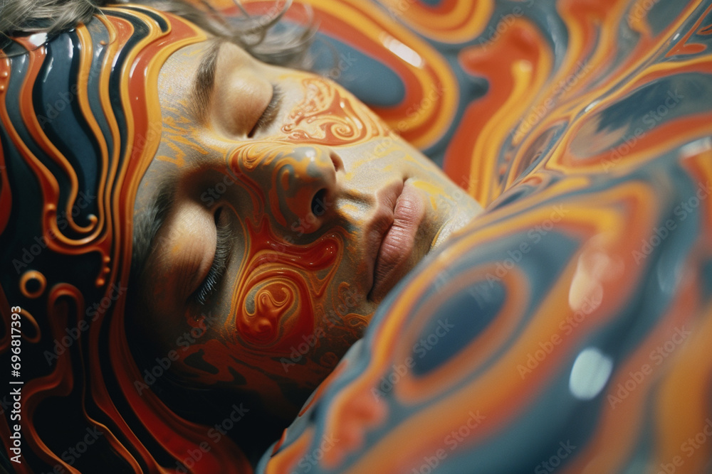 Fototapete abstract patterns resembling the flow of cognitive processes enveloping a person, conveying the dyna