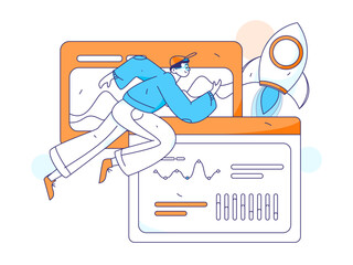 Flat vector illustration of business people operating work scene
