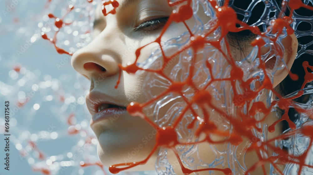 Aufkleber close-up of a person on an odyssey amidst abstract cerebral connectivity patterns, illustrating the 