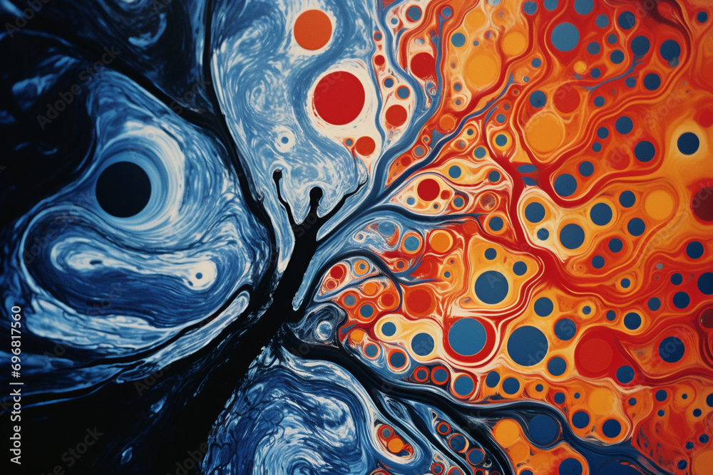 Poster abstract patterns resembling a meditation on cognitive creativity enveloping a person, illustrating 