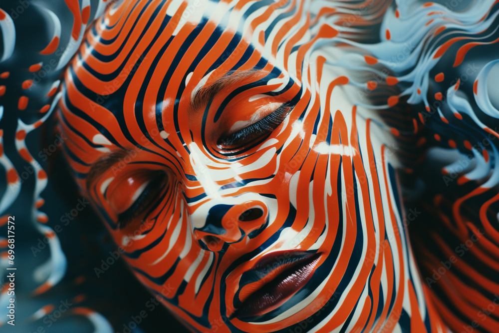 Leinwandbilder Abstract patterns inspired by brain scans enveloping a person, symbolizing the fusion of technology and neuroscience in design innovation.