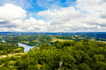 View of the Genkeltalsperre and the surrounding nature. Landscape at the reservoir near Gummersbach...