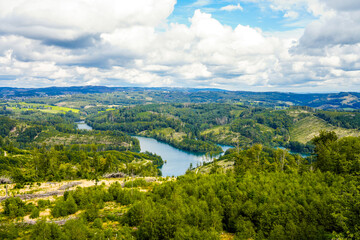 View of the Genkeltalsperre and the surrounding nature. Landscape at the reservoir near Gummersbach...