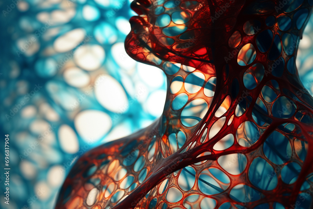 Poster Abstract patterns inspired by MRI integration forming a symphony around a person, illustrating the collaborative and interconnected nature of medical technology.