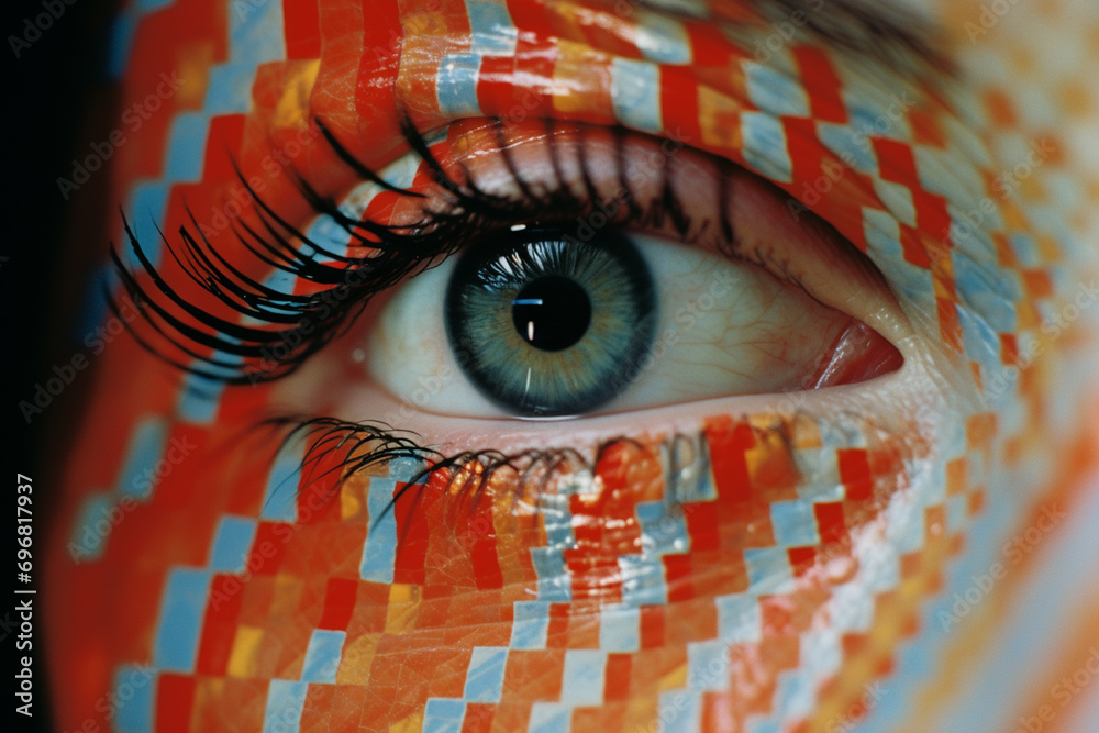 Poster close-up of a person on an odyssey amidst abstract patterns inspired by neuro imaging, capturing the