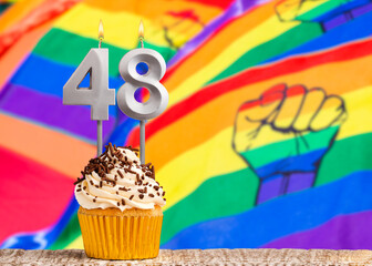 Birthday candle number 48 - Gay march flag background