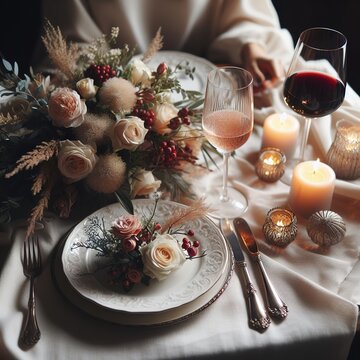 Beautifully set table for a romantic dinner