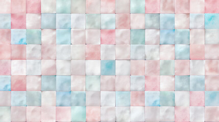 Soft pink blue pastel colored checkered square mosaic tiles wall texture background