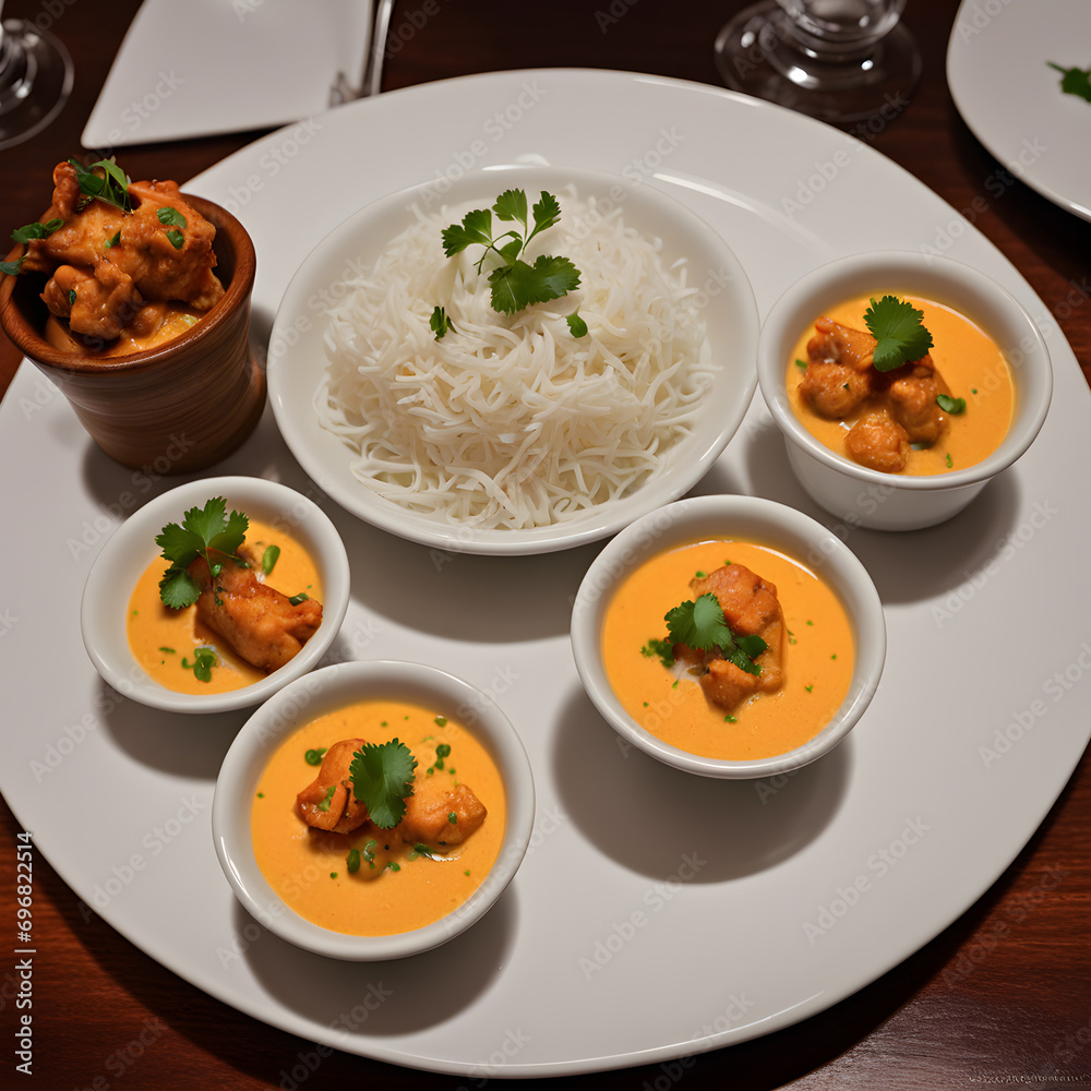 Wall mural Indian butter chicken with saffron-infused basmati rice. ai generative - Wall murals