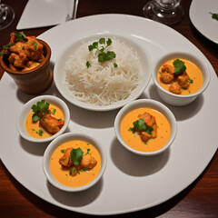 Indian butter chicken with saffron-infused basmati rice. ai generative
