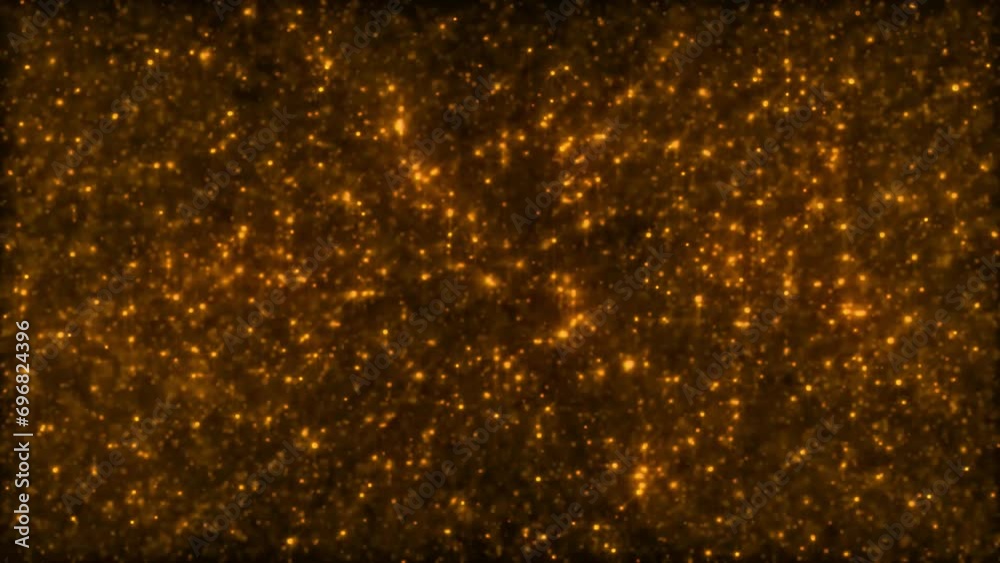 Wall mural looped animated texture of many sparkling golden light particles on dark background