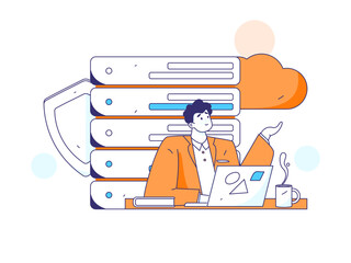 Flat vector illustration of business people operating work scene
